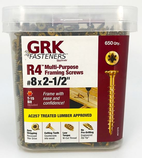 GRK Fasteners R4 01079 Framing and Decking Screw, #8 Thread, 2-1/2 in L, Star Drive, Steel, 650 PAIL - VORG7214331