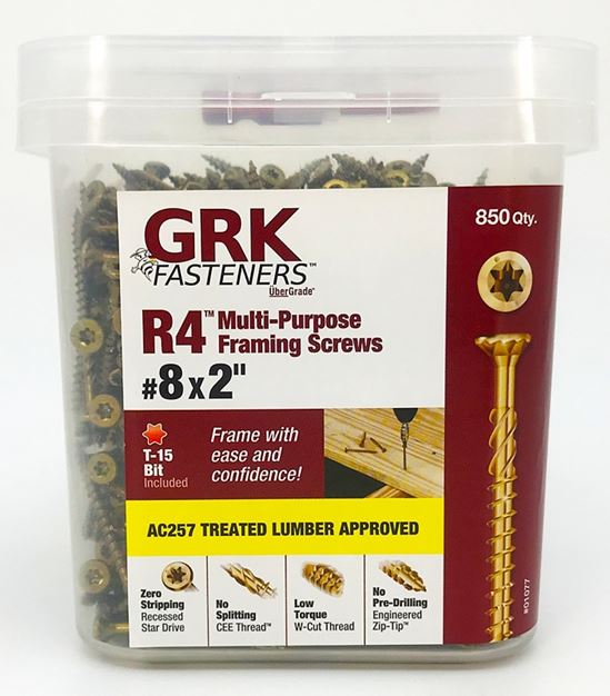 GRK Fasteners R4 01077 Framing and Decking Screw, #8 Thread, 2 in L, Star Drive, Steel, 850 PAIL - VORG7214323