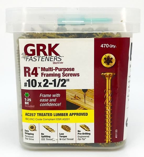 GRK Fasteners R4 01133 Framing and Decking Screw, #10 Thread, 2-1/2 in L, Star Drive, Steel, 470 PAIL - VORG7214190