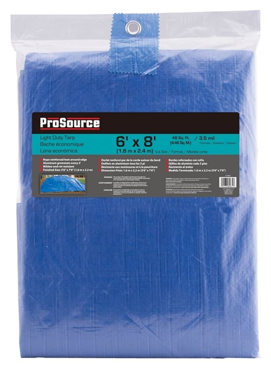 ProSource T0608BB70 Tarpaulin, 8 ft L, 6 ft W, 3.5 mil Thick, Plastic, Blue - VORG2558948