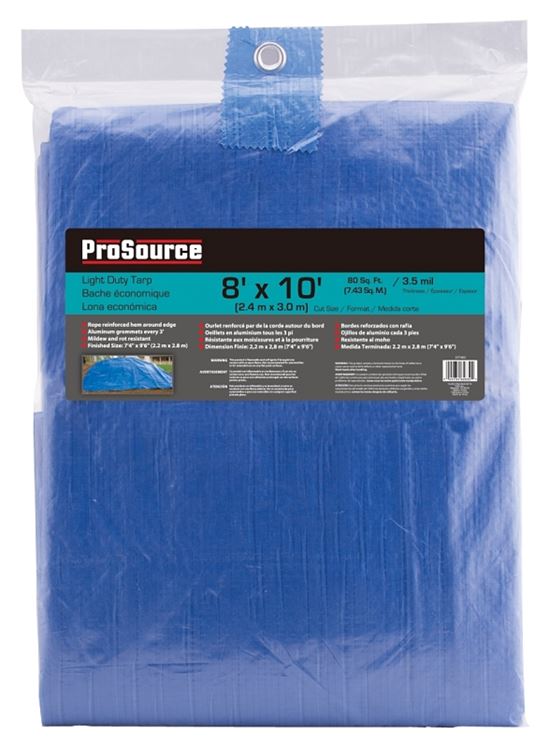 ProSource T0810BB70 Tarpaulin, 10 ft L, 8 ft W, 3.5 mil Thick, Polyethylene, Blue - VORG2571602