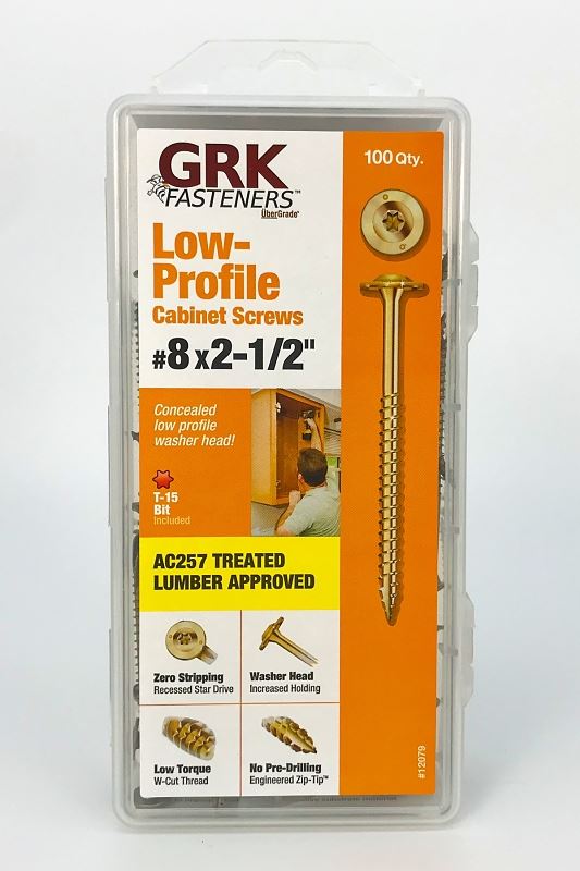 GRK Fasteners 113079 Cabinet Screw, #8 Thread, 2-1/2 in L, W-Cut Thread, Low-Profile, Washer Head, Star Drive, Steel - VORG5149778