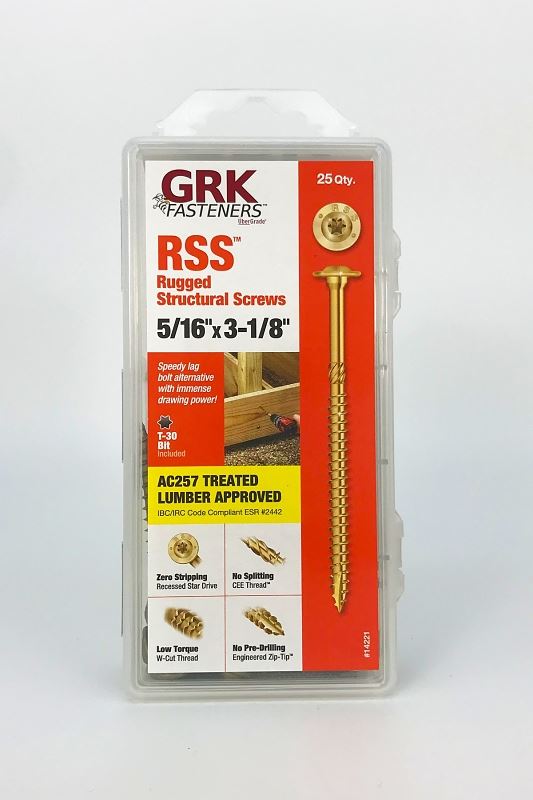 GRK Fasteners RSS 14221 Structural Screw, 5/16 in Thread, 3-1/8 in L, Washer Head, Star Drive, Steel, 25 PK - VORG5149703