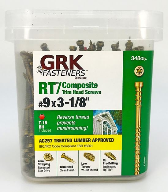 GRK Fasteners RT Series 16105 Screw, #9 Thread, 3-1/8 in L, Reverse Thread, Trim Head, Star Drive, Steel, 348 PAIL - VORG3661923