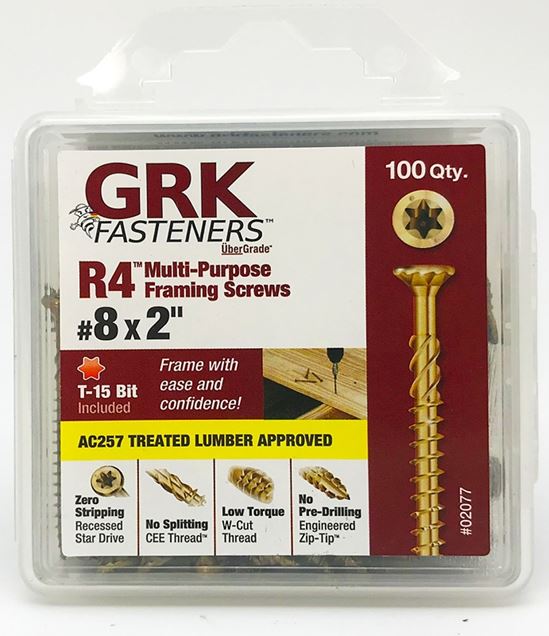 GRK Fasteners R4 02077 Framing and Decking Screw, #8 Thread, 2 in L, Star Drive, Steel, 100 PK - VORG3756988