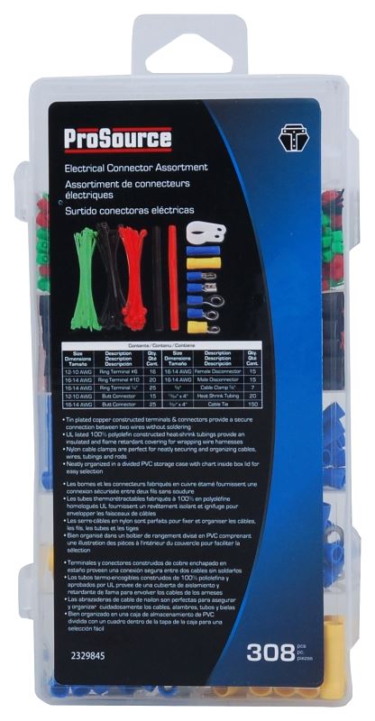 ProSource 60208 Electrical Connector Assortment, Red, Yellow, Blue, Green & Black, Tin Plated - VORG2329845
