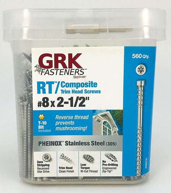 GRK Fasteners PHEINOX Series 36079 Screw, 2-1/2 in L, W-Cut Thread, Recessed Star Drive, Zip-Tip Point, Steel, 500 PK - VORG0623702
