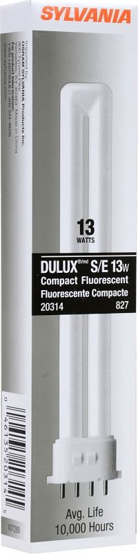 Sylvania 20314 Compact Fluorescent Bulb, 13 W, T4 Lamp, 2GX7 Lamp Base, 688 Lumens, 2700 K Color Temp, Soft White Light - VORG8306755