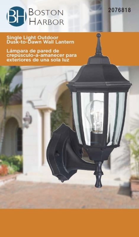 Boston Harbor DTDB Dusk/Dawn Lantern, 60 W, Medium Base Bulb or CFL Bulb(Sold Separately) Lamp, Aluminum Fixture - VORG2076818