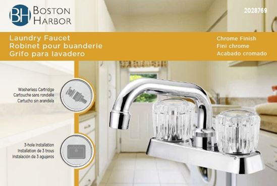 Boston Harbor FL010003CP Laundry Faucet, 2 gpm, 2-Faucet Handle, 3-Faucet Hole, Metal/Plastic, Chrome Plated - VORG2028769