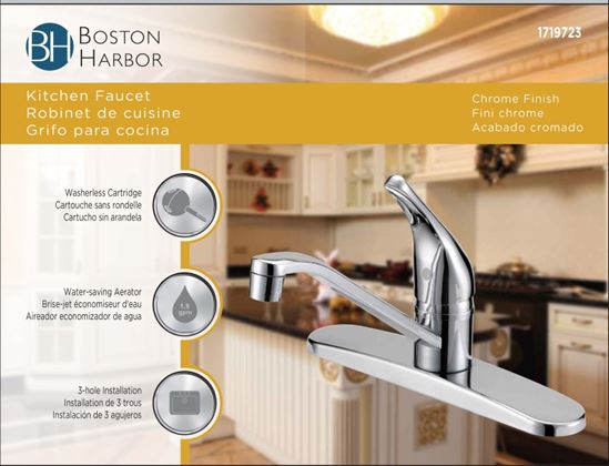 Boston Harbor FS610048CP Kitchen Faucet, 1.8 gpm, 4-Faucet Hole, Metal/Plastic, Chrome Plated, Deck Mounting - VORG1719723