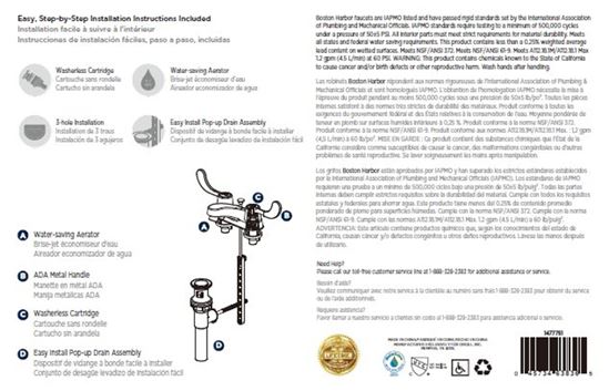 Boston Harbor F5120005CP Lavatory Faucet, 1.2 gpm, 2-Faucet Handle, 3-Faucet Hole, Metal/Plastic, Chrome Plated - VORG1477751