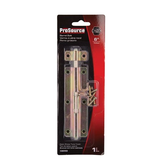 ProSource 20474CZB-PS Barrel Bolt, 0.31 Dia in Bolt Head, 6 in L Bolt, Steel, Satin Brass Tone - VORG5080908