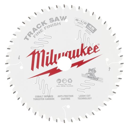 Milwaukee 48-40-0627 Track Saw Blade, 6-1/2 in Dia, 20 mm Arbor, 48-Teeth, Tungsten Carbide Cutting Edge