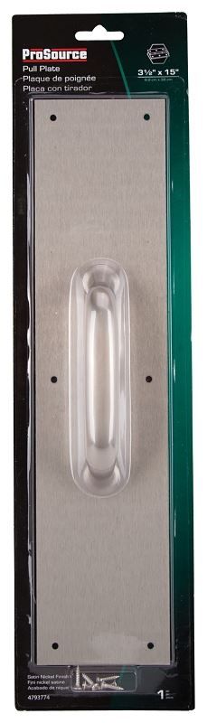 ProSource 32239TNB-PS Door Pull Plate, 3-1/2 in W, 15 in D, 1-5/8 in H, Aluminum, Satin Nickel - VORG4793774