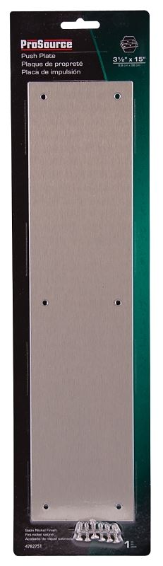 ProSource 32238TNB-PS Push Plate, Aluminum, Satin Nickel, 15 in L, 3-1/2 in W, 0.8 mm Thick - VORG4782751