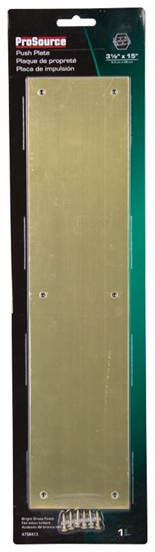 ProSource 32238BBB-PS Push Plate, Aluminum, Brass, 15 in L, 3-1/2 in W, 0.8 mm Thick - VORG4758413