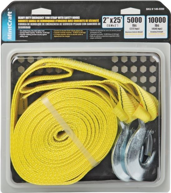 ProSource FH64062-1 Emergency Tow Strap, 10,000 lb, 2 in W, 25 ft L, Hook End, Polyester Webbing, Steel Hook