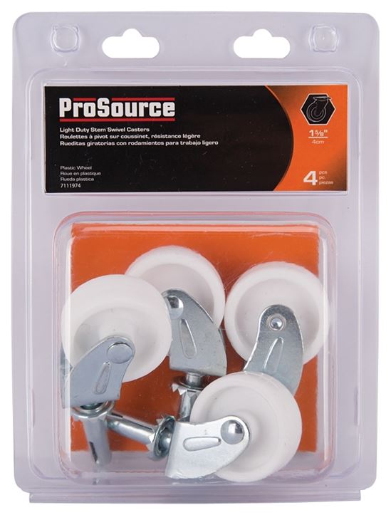 ProSource JC-B15-PS Swivel Caster, 1-5/8 in Dia Wheel, 1-5/8 in W Wheel, White, 50 lb - VORG7111974