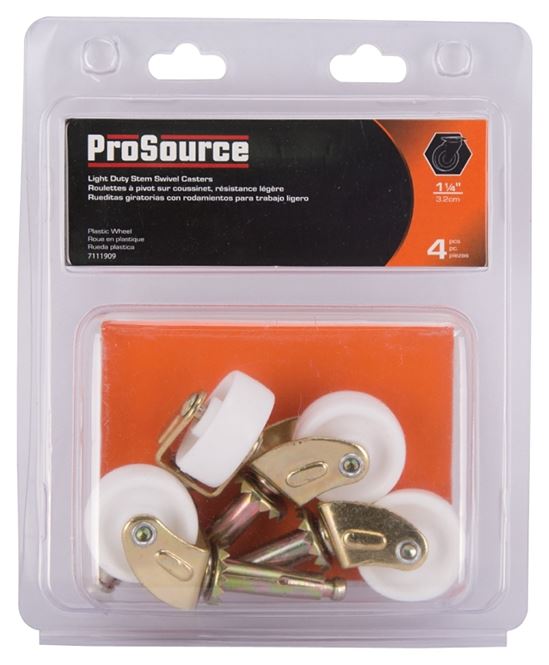 ProSource JC-B08-PS Swivel Caster, 1-1/4 in Dia Wheel, 1-1/4 in W Wheel, White, 40 lb, Steel Housing Material - VORG7111909