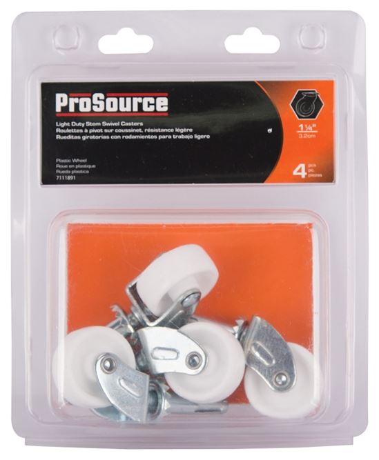 ProSource JC-B07-PS Swivel Caster, 1-1/4 in Dia Wheel, 1-1/4 in W Wheel, White, 40 lb, Steel Housing Material - VORG7111891