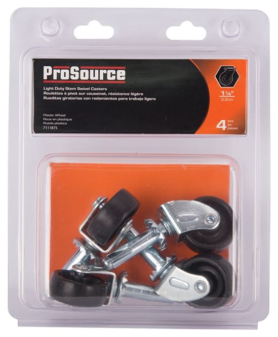 ProSource JC-B05-PS Swivel Caster, 1-1/4 in Dia Wheel, 1-1/4 in W Wheel, Black, 40 lb, Steel Housing Material - VORG7111875