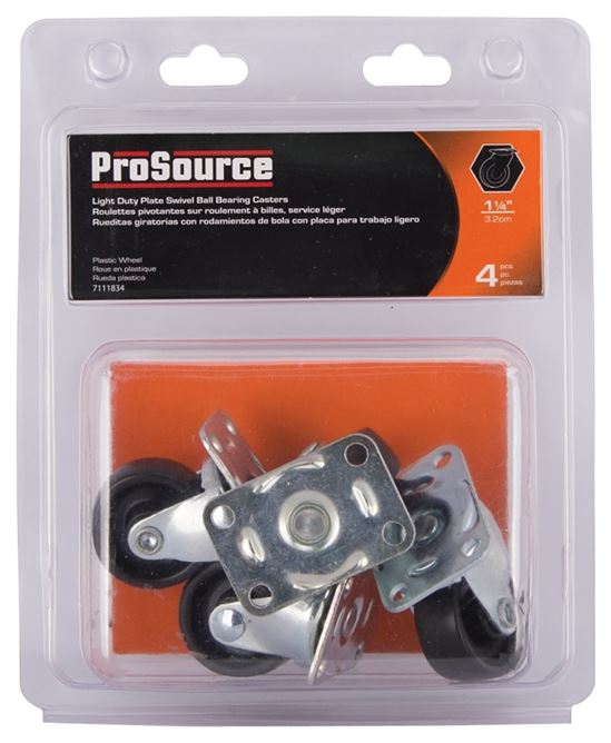 ProSource JC-B01-PS Swivel Caster, 1-1/4 in Dia Wheel, 1/2 in W Wheel, Plastic Wheel, Black, 40 lb - VORG7111834