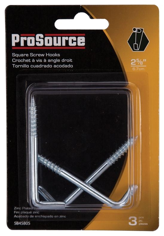 ProSource LR-396-PS Screw Hook, 5/8 in Opening, 5.3 mm Thread, 2-5/8 in L, Steel, Zinc - VORG5845805