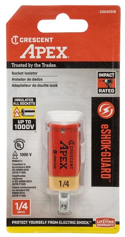 Crescent APEX eSHOK-GUARD Series CAEAD316 Socket Isolator Extension, 1/4 in Drive, Square Drive, 2-1/8 in L - VORG7411465