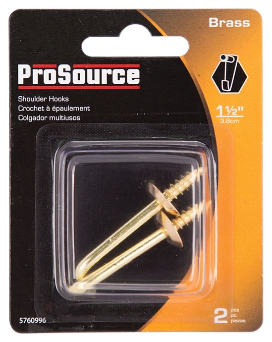 ProSource LR-403-PS Shoulder Hook, 15/32 in Opening, 4.5 mm Thread, 2-1/16 in L, Brass, Brass - VORG5760996