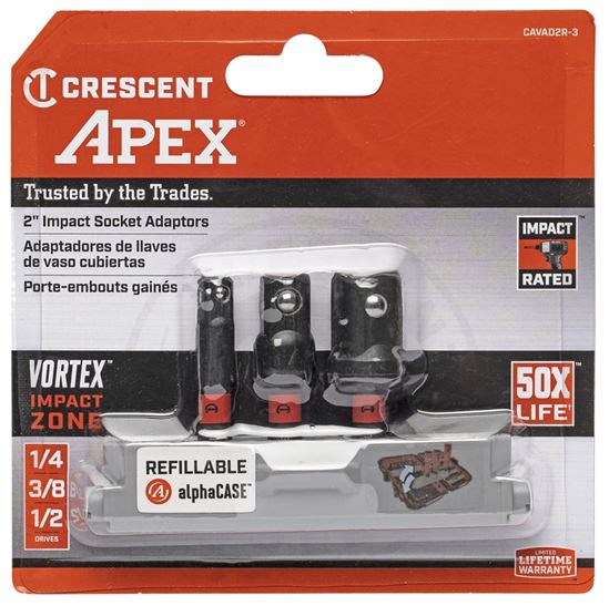 Crescent APEX Vortex CAVAD2R-3 Impact Socket Adapter Set, 3-Piece, Chrome Molybdenum Alloy, Black Oxide - VORG7410814