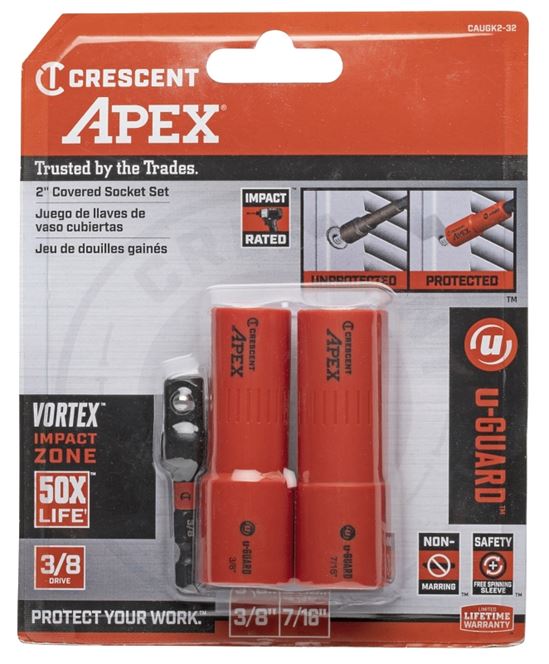 Crescent u-GUARD Series CAUGK2-32 Socket Set, Steel, Includes: (1) 3/8 in Drive Vortex Socket AdapterBlack Oxide - VORG7410723