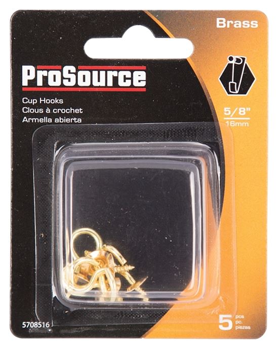 ProSource LR-382-PS Cup Hook, 9/32 in Opening, 2.5 mm Thread, 15/16 in L, Brass, Brass - VORG5708516