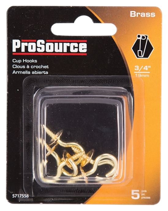 ProSource LR-383-PS Cup Hook, 5/16 in Opening, 3 mm Thread, 1-1/8 in L, Brass, Brass - VORG5717558