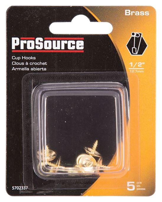 ProSource LR-381-PS Cup Hook, 3/16 in Opening, 2.5 mm Thread, 3/4 in L, Brass, Brass - VORG5702337