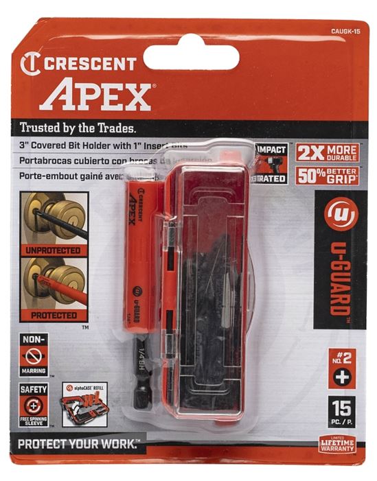 Crescent APEX u-GUARD CAUGK-15 Bit Holder, 1/4 in Drive, Phillips Drive, 1/4 in Shank, Hex Shank, Plastic/Steel - VORG7410707