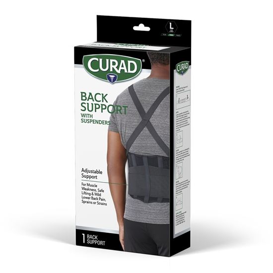 Curad ORT22200LD Back Support with Suspenders, L, Fits to Waist Size: 34 to 38 in, Hook and Loop - VORG1365030