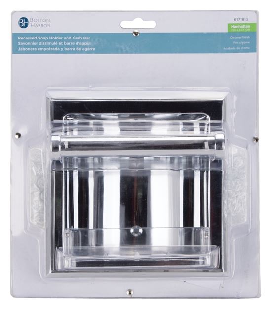 Boston Harbor PBC306-3L Soap Holder and Grab Bar, Recessed Mounting, Plastic Roller/Zinc, Chrome Finish - VORG6171813