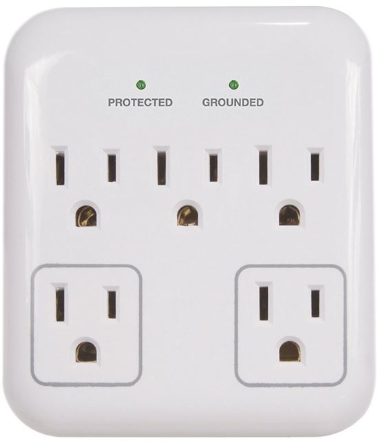 PowerZone OR802155 Tap Surge Protector, 125 V, 15 A, 5-Outlet, 900 Joules Energy, Gray & White - VORG0751057