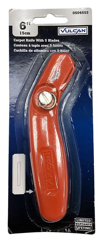 Vulcan JL-BD-093L Carpet Knife, 2-1/4 in L Blade, 3/4 in W Blade, Steel Handle, Red Handle - VORG0504555