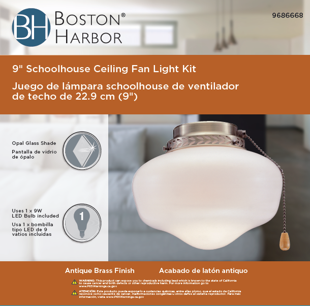 Boston Harbor Schoolhouse Light Kit, Opal Glass, Antique Brass, Antique Brass - VORG9686668