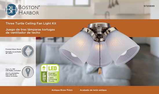 Boston Harbor CF-3FLK-AB Ceiling Fan Light Kit, Frosted Glass, Antique Brass, Antique Brass - VORG9720699