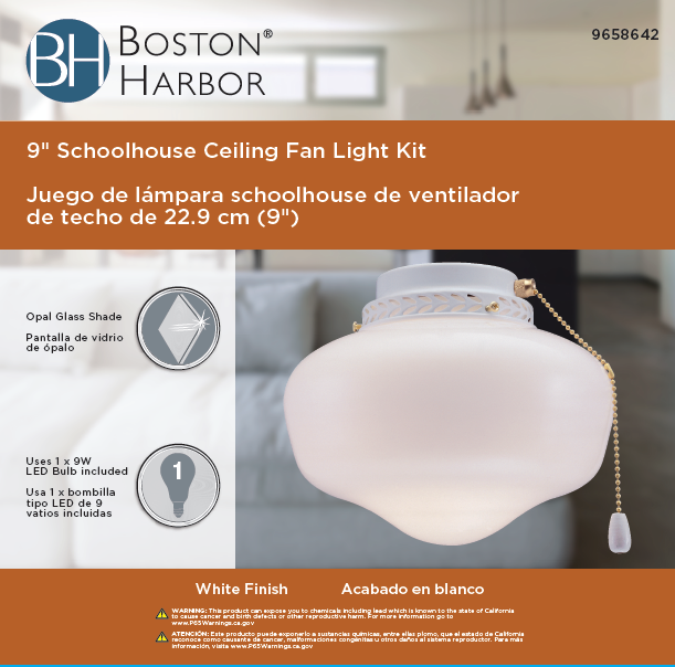 Boston Harbor CF-9SLK-WH Schoolhouse Light Kit, Opal Glass, White, White - VORG9658642