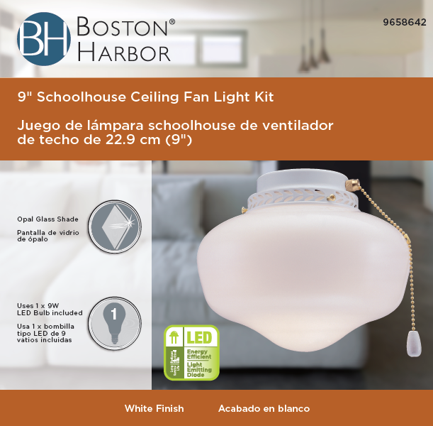 Boston Harbor CF-9SLK-WH Schoolhouse Light Kit, Opal Glass, White, White - VORG9658642