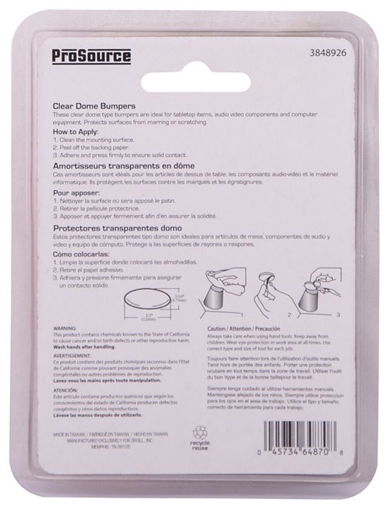 ProSource FE-50762A-PS Furniture Bumper Pad, 1/2 in, Dome, PU - VORG3848926