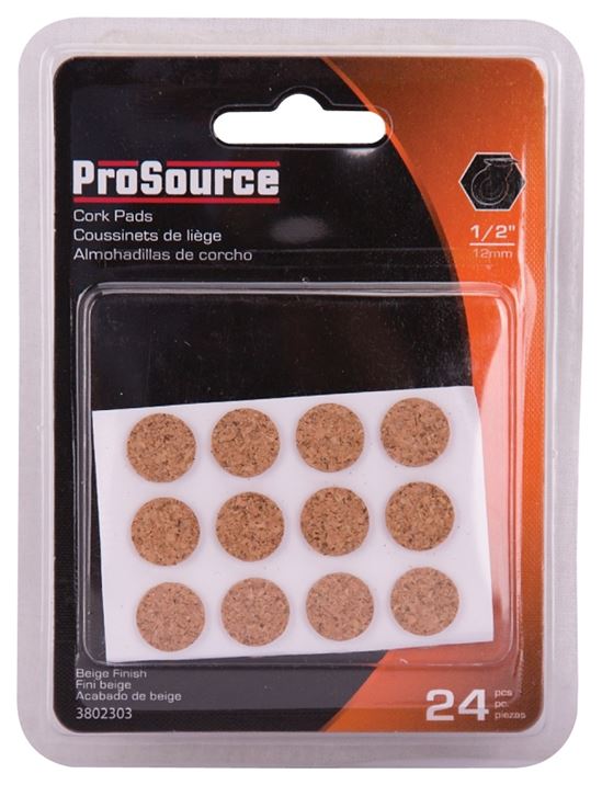 ProSource FE-50700-PS Furniture Pad, Cork, Wood, 1/2 in Dia, 5/64 in Thick, Round - VORG3802303