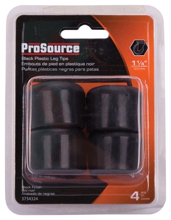 ProSource FE-50606-PS Furniture Leg Tip, Round, Plastic, Black, 1-1/4 in Dia, 1-1/8 in H - VORG3734324