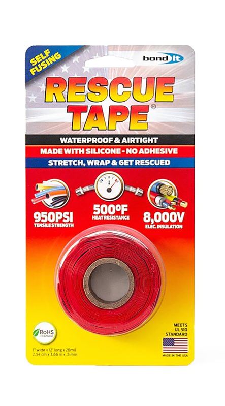 Rescue Tape RT12012BRE Repair Tape, 12 ft L, 1 in W, Silicone, Red - VORG0486985