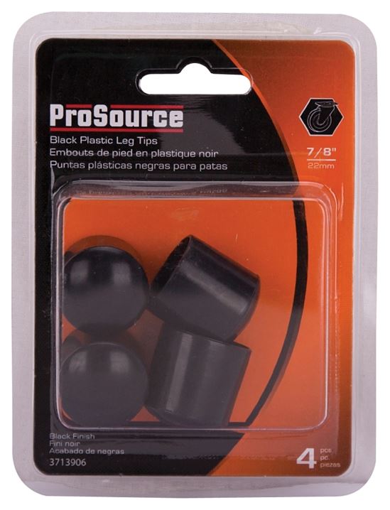 ProSource FE-50604-PS Furniture Leg Tip, Round, Plastic, Black, 7/8 in Dia, 1 in H - VORG3713906