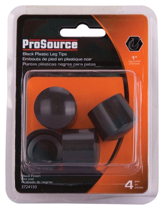 ProSource FE-50605-PS Furniture Leg Tip, Round, Plastic, Black, 1 in Dia, 1 in H - VORG3724150